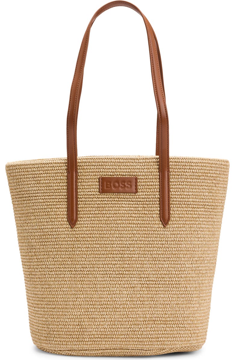BOSS Palmah Faux Raffia Tote, Main, color,