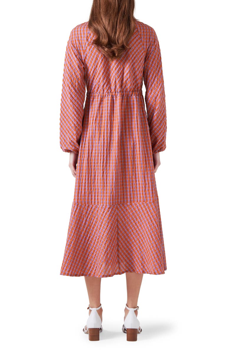LK Bennett Sophie Check Tie Waist Long Sleeve Midi Dress, Alternate, color, 