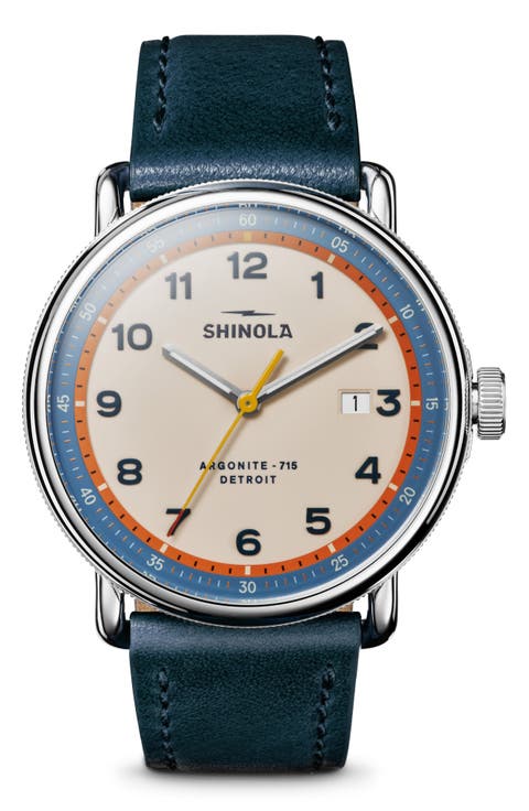 Canfield Leather Strap Watch, 43mm