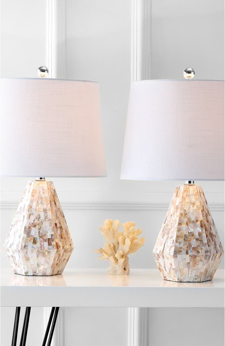 JONATHAN Y Isabella 21" Seashell LED Table Lamp, Natural Ivory, Alternate, color,