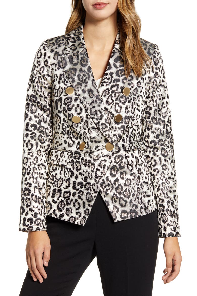 Metallic Leopard Jacquard Blazer, Alternate, color, TAN METALLIC LEOPARD