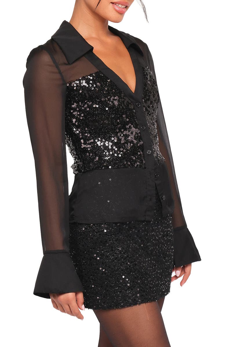 Petal & Pup Eliana Sequin Mesh Long Sleeve Button-Up Shirt, Alternate, color,