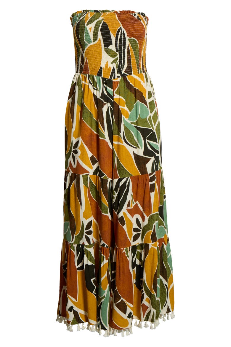Renia Tropical Eve Strapless Jumpsuit, Alternate, color, BROWN-ORANGE