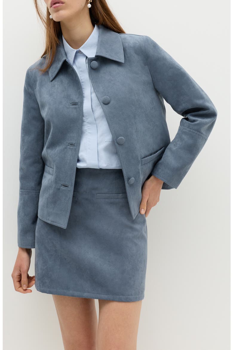 Faux Suede Jacket, Main, color, GREY BLUE