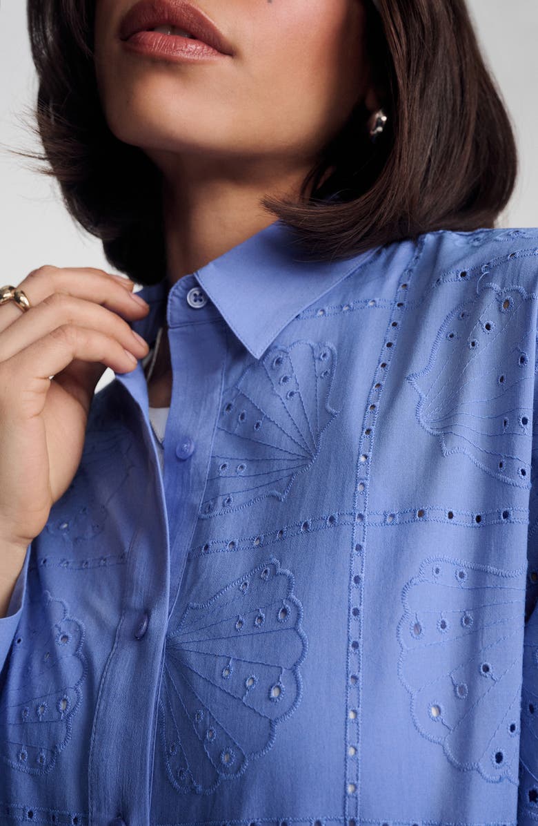 Mavi Jeans Scallop Eyelet Cotton Button-Up Shirt, Alternate, color, 