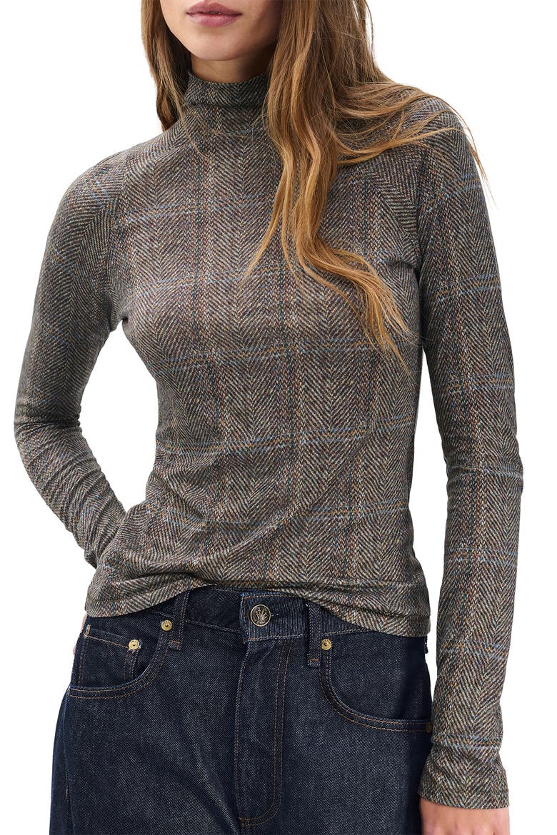 Shaw Paneled Plaid Turtleneck T-Shirt, Main, color, BRWMT