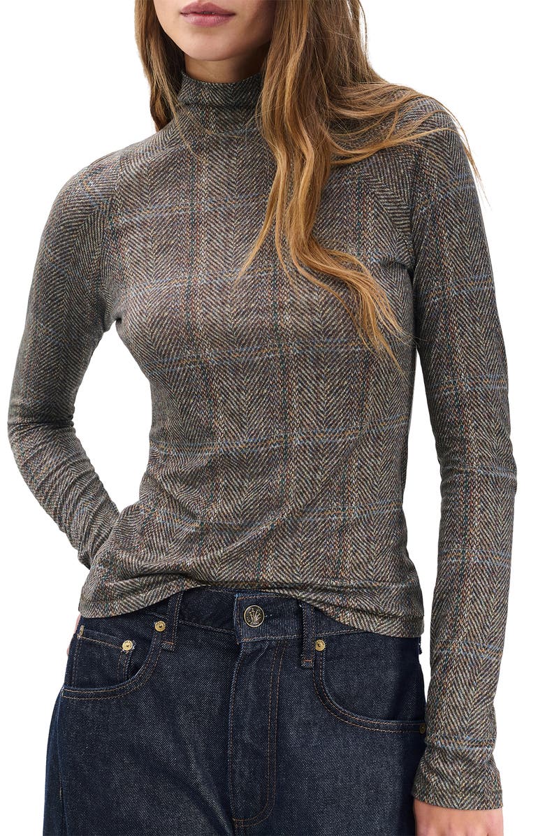 rag & bone Shaw Paneled Plaid Turtleneck T-Shirt, Main, color, Brown Multi