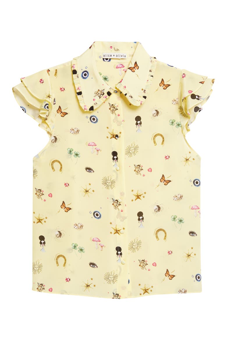 Martel Ruffle Flutter Sleeve Silk Button-Up Shirt, Alternate, color, LUCKY STAR