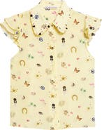 Alice + Olivia Martel Ruffle Flutter Sleeve Silk Button-Up Shirt