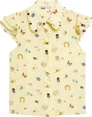 Alice + Olivia Martel Ruffle Flutter Sleeve Silk Button-Up Shirt