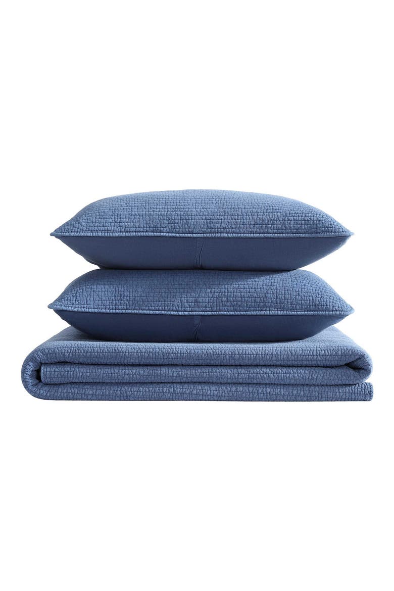 Seashore Stitch Cotton Twin Quilt Set, Main, color, NAVY