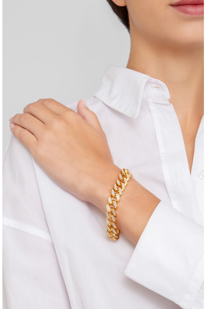 Pavé CZ Curb Chain Bracelet, Alternate, color, YELLOW