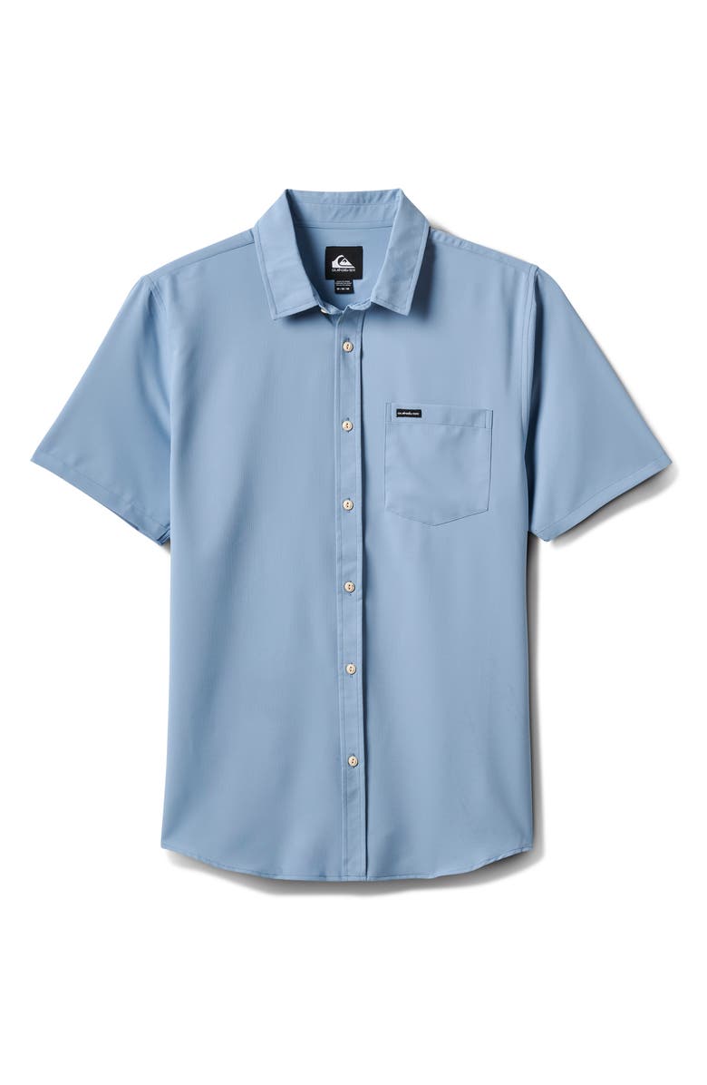 Quiksilver Allport Classic Short Sleeve Performance Button-Up Shirt, Main, color, Ashley Blue