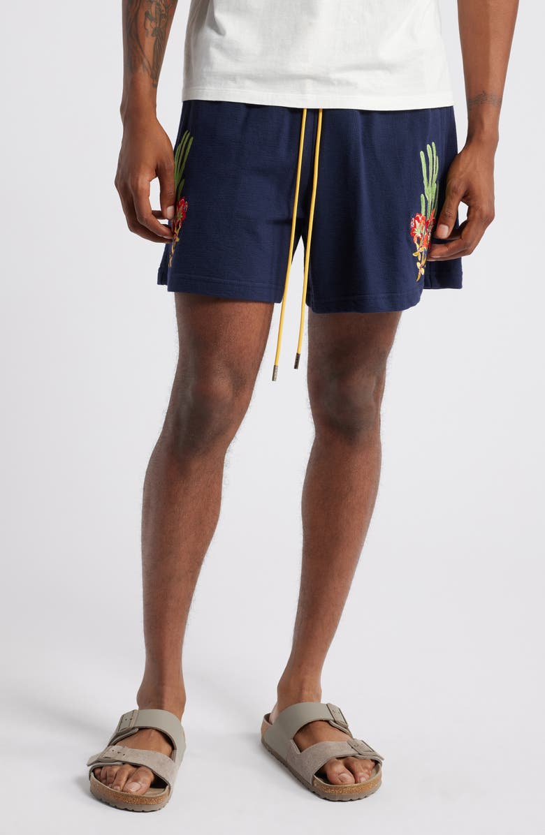 DIET STARTS MONDAY Cactus Floral Bay Embroidered Knit Drawstring Shorts, Main, color,