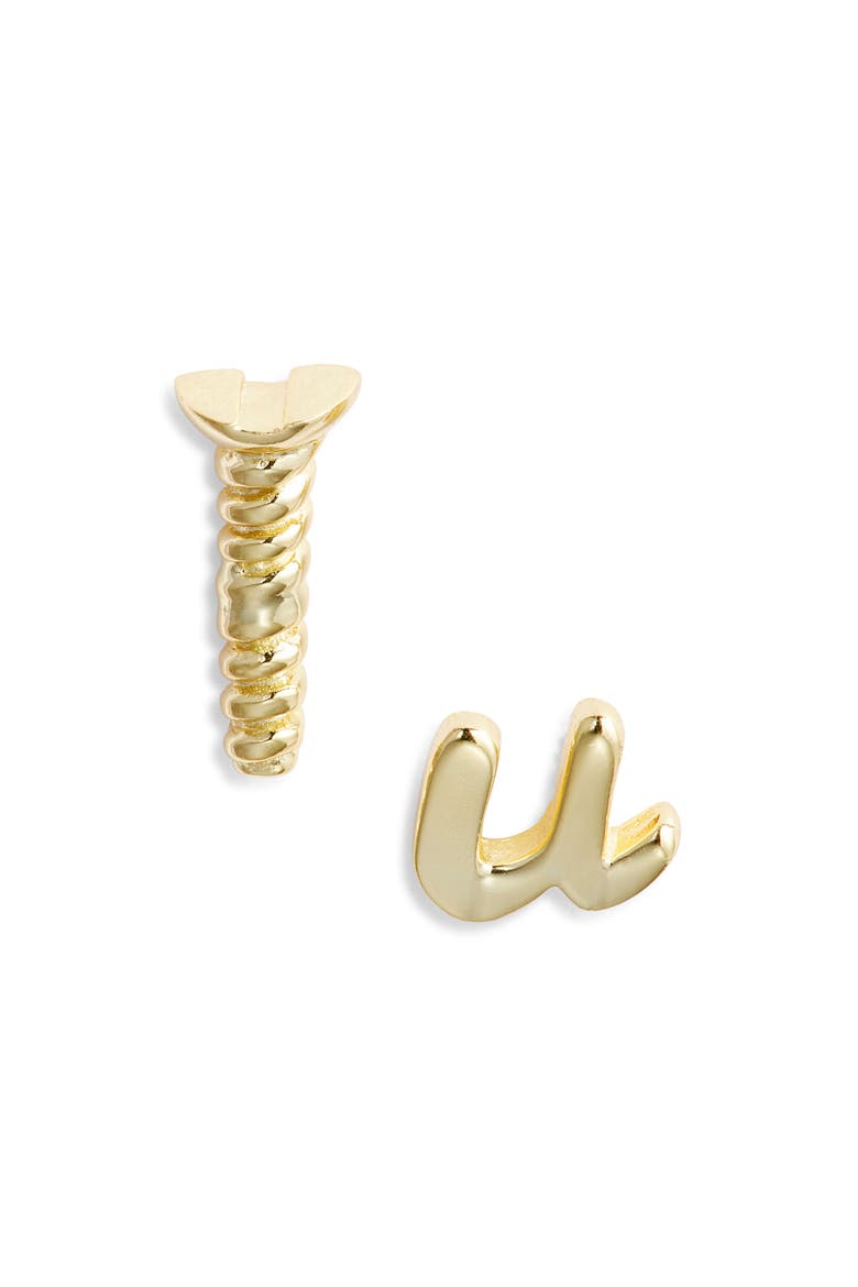 Screw U Stud Earrings, Main, color, GOLD