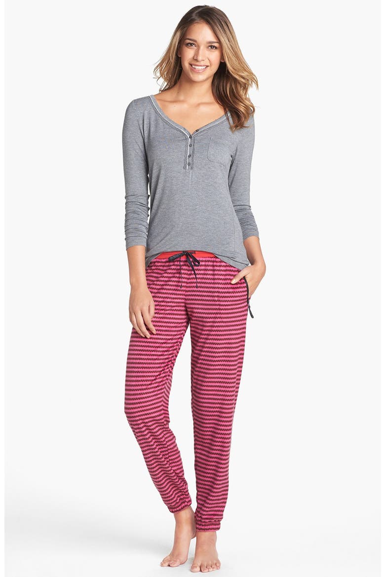 'Chilled Out' Fleece Ski Pajama Pants, Alternate, color, SUPER PINK HEART STRIPE