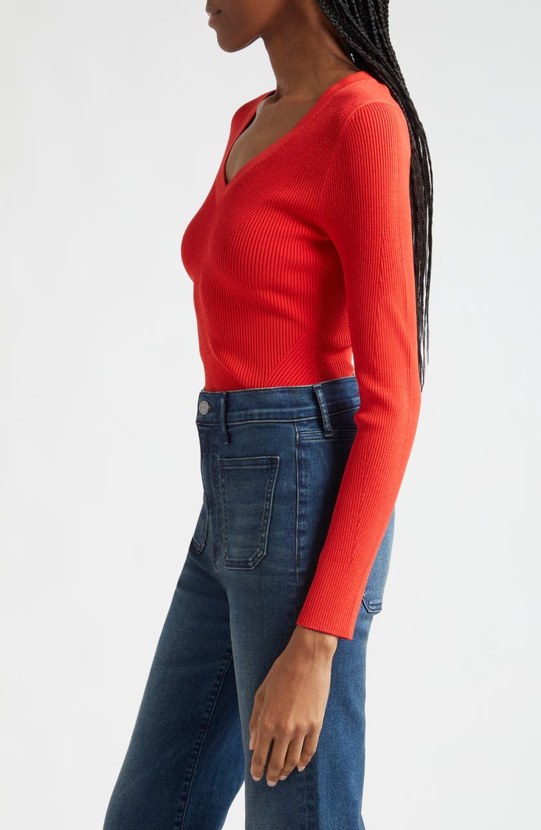 Veronica Beard Callie V-Neck Sweater, Alternate, color, Poppy