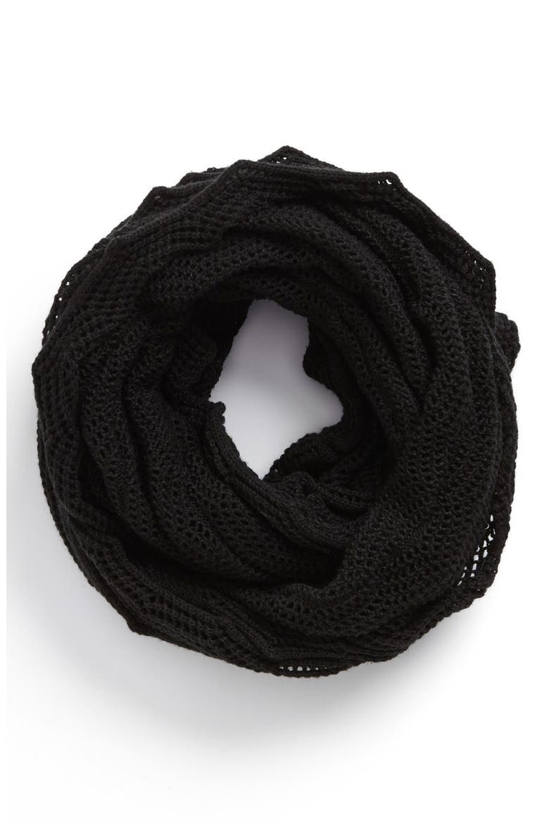 Open Stitch Infinity Scarf, Main, color, BLACK