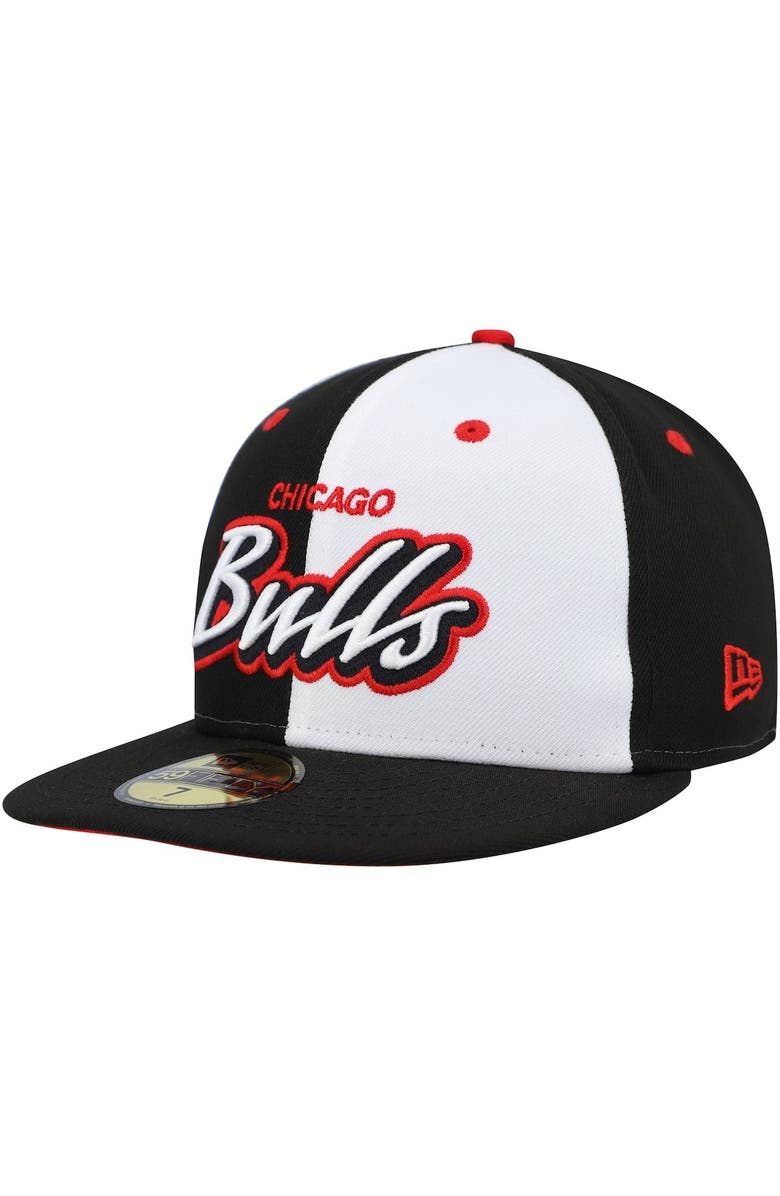 New Era Men's New Era Black/White Chicago Bulls Script Pinwheel 59FIFTY Fitted Hat, Main, color,