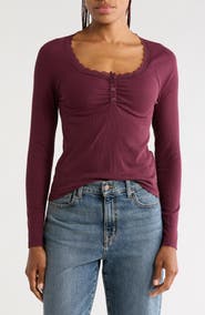 Melrose and Market Scoop Neck Lace Trim Henley