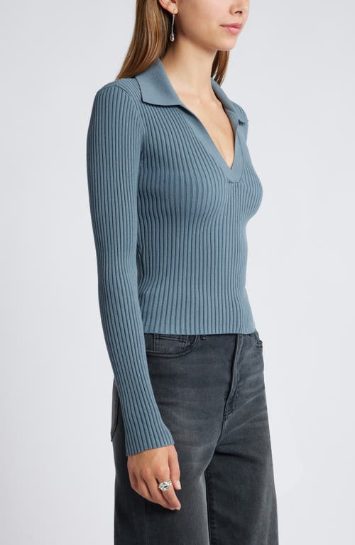 Open Edit Luxe Sculpt Rib Polo Sweater In Blue Weather