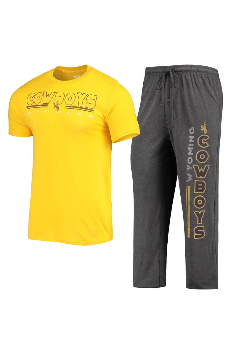 CONCEPTS SPORT Men's Concepts Sport Heathered Charcoal/Gold Wyoming Cowboys Meter T-Shirt & Pants Sleep Set, Alternate, color, 