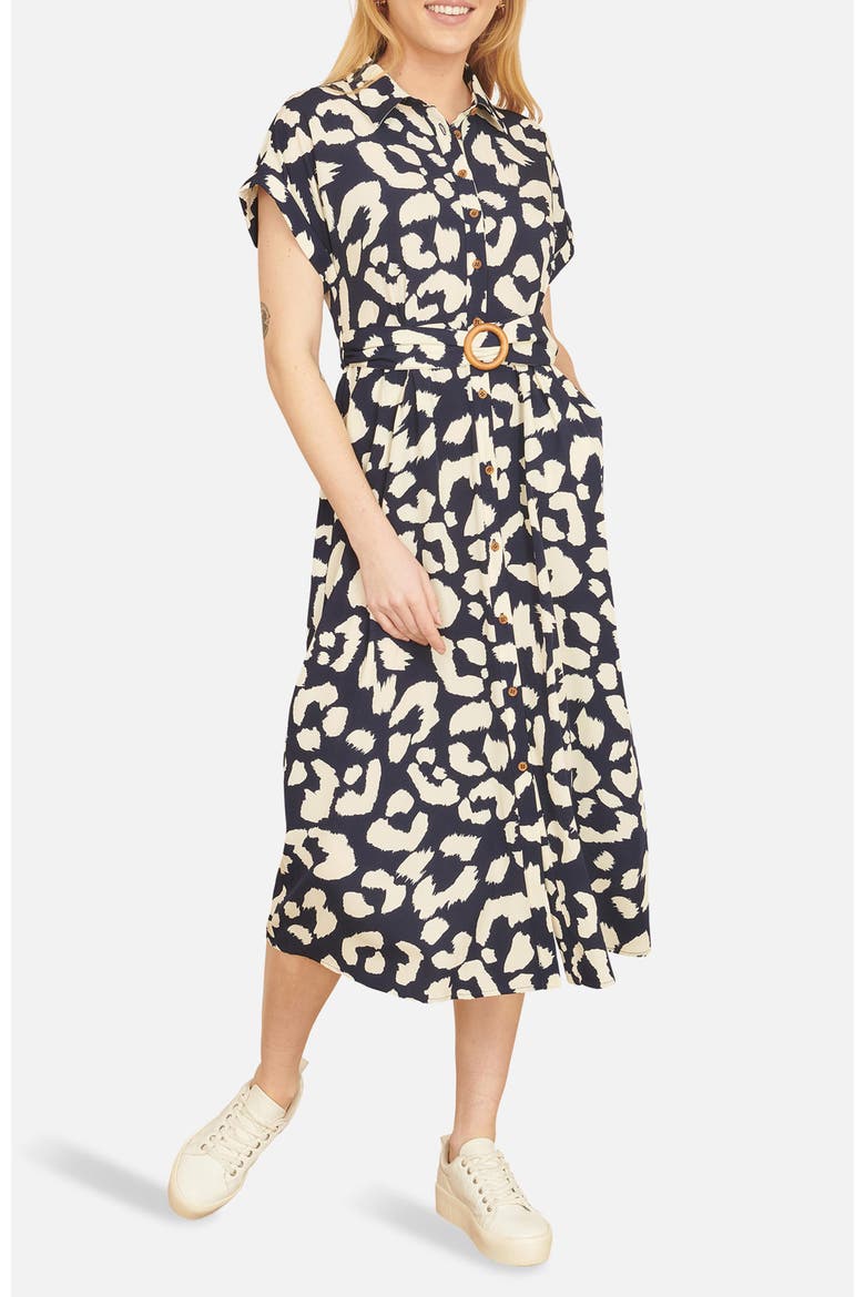 Abstract Animal Print Relaxed Midi Dress, Alternate, color, Navy