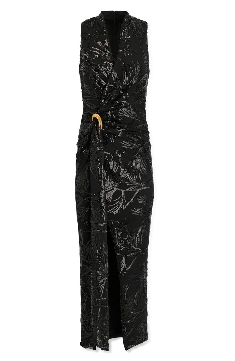Donna Karan New York Sequin Floral Faux Wrap Gown, Alternate, color, Blk/ Black
