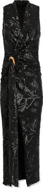 Donna Karan New York Sequin Floral Faux Wrap Gown