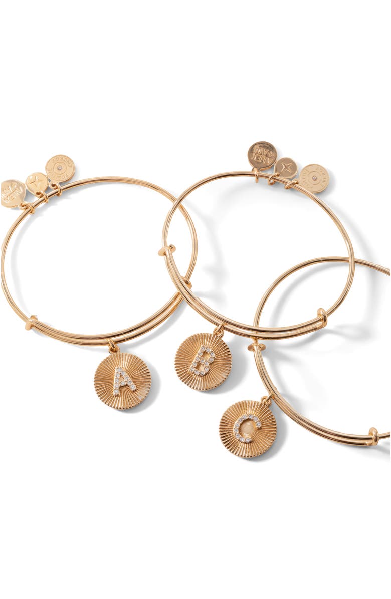 Alex and Ani Pave Starburst Texture Initial Bangle Bracelet, Alternate, color, Gold - B