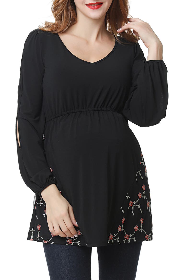 Kacey Embroidered Maternity Top, Main, color, BLACK