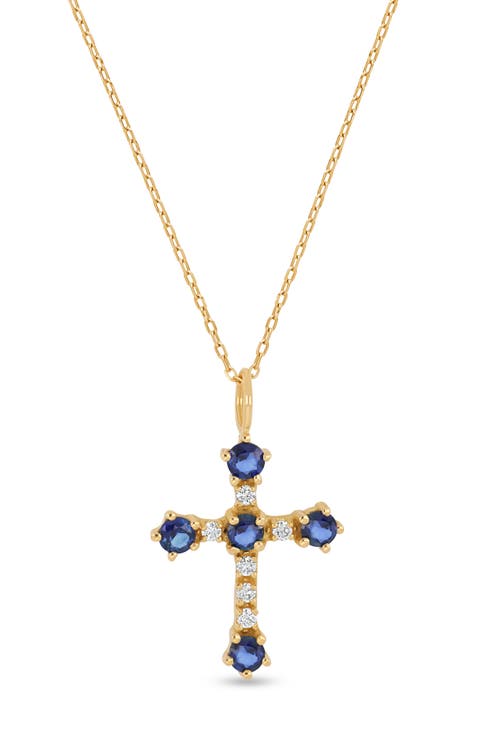 18K Gold El Mar Gemstone & Diamond Cross Pendant Necklace