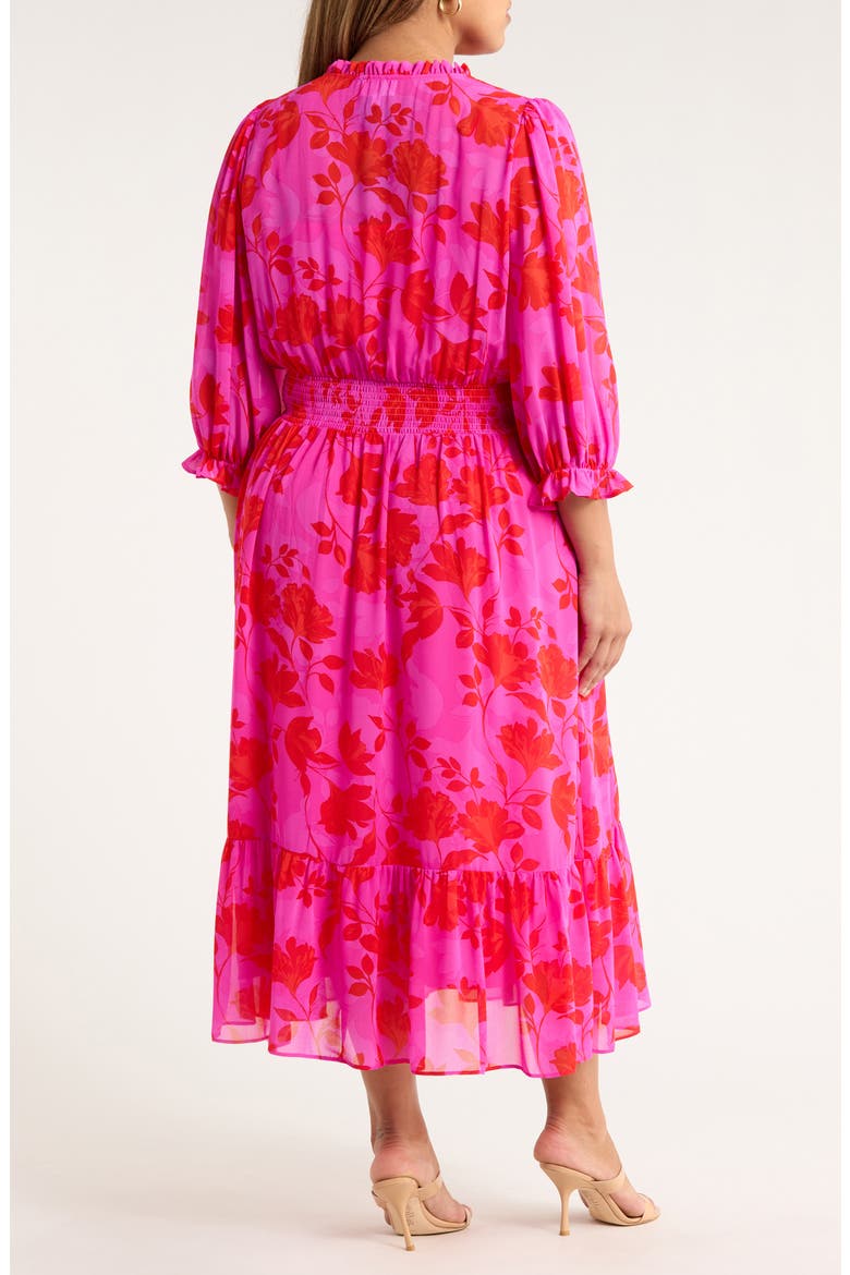 Irene Kensie Floral Long Sleeve Smock Waist Dress, Alternate, color, FUCHSIA-RED