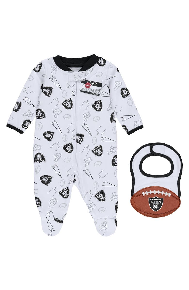 WEAR by Erin Andrews Newborn & Infant WEAR by Erin Andrews White Las Vegas Raiders Sleep & Play Full-Zip Sleeper & Bib Set, Alternate, color, 