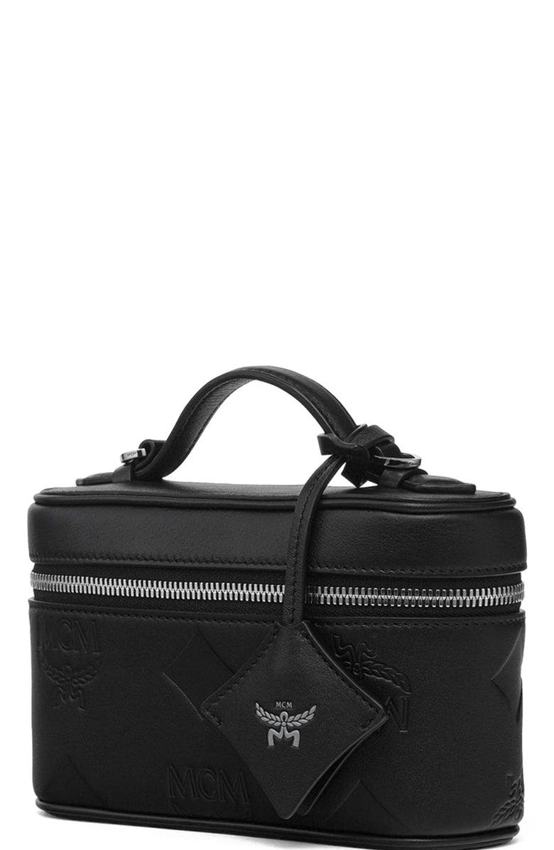 MCM Aren Vanity Case in Maxi Monogram Leather, Alternate, color, Black