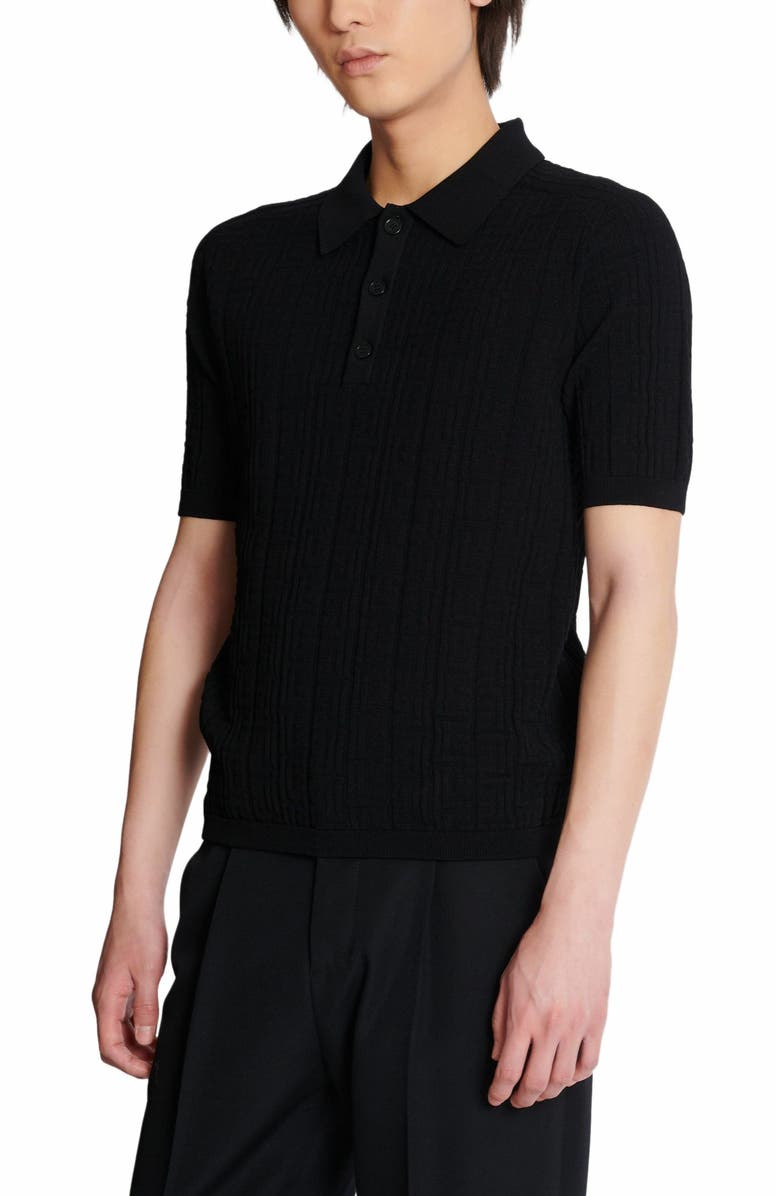 Balmain Monogram Knit Polo Shirt, Alternate, color,