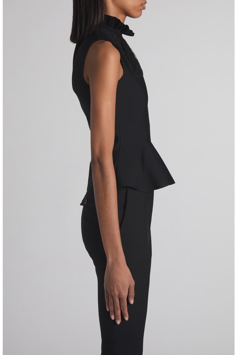Lace Panel Sleeveless Peplum Top, Alternate, color, BLACK
