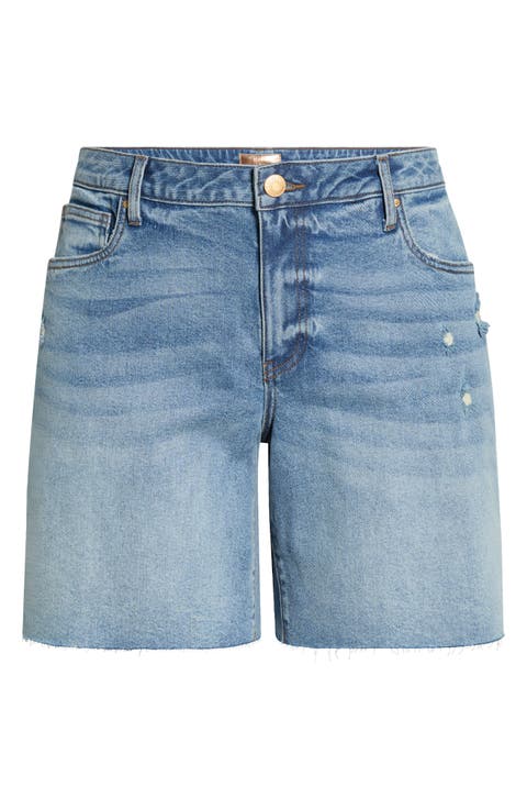 Hailey High Waist Raw Hem Denim Bermuda Shorts (Plus)