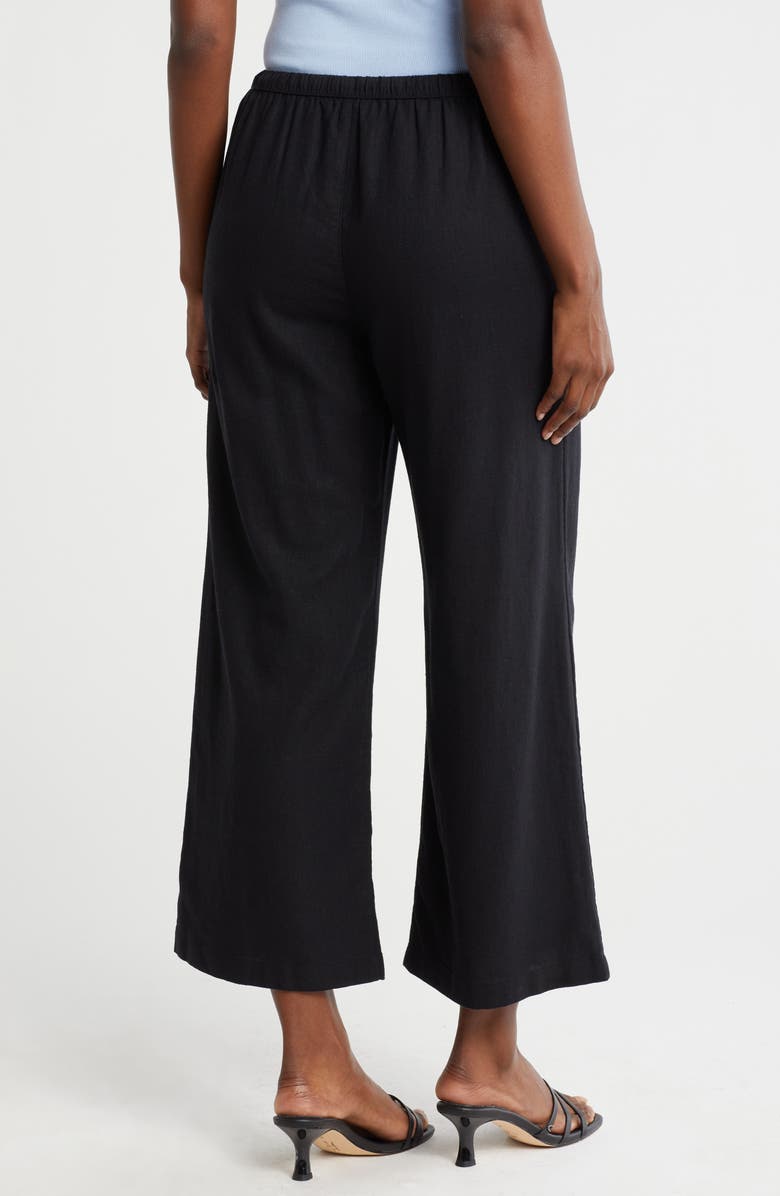 Caslon<sup>®</sup> Pull-On Crop Wide Leg Linen Blend Pants, Alternate, color, Black
