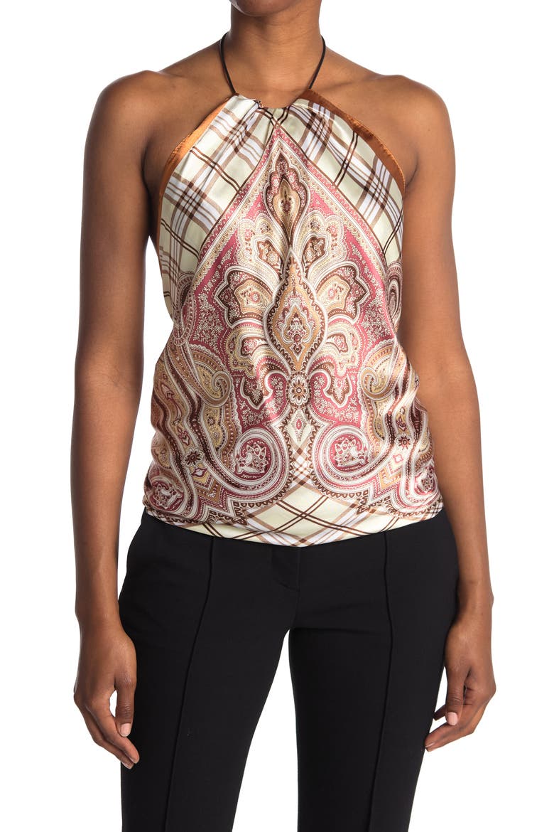 Paisley Plaid Convertible Scarf & Halter Top, Main, color, LIGHT BROWN
