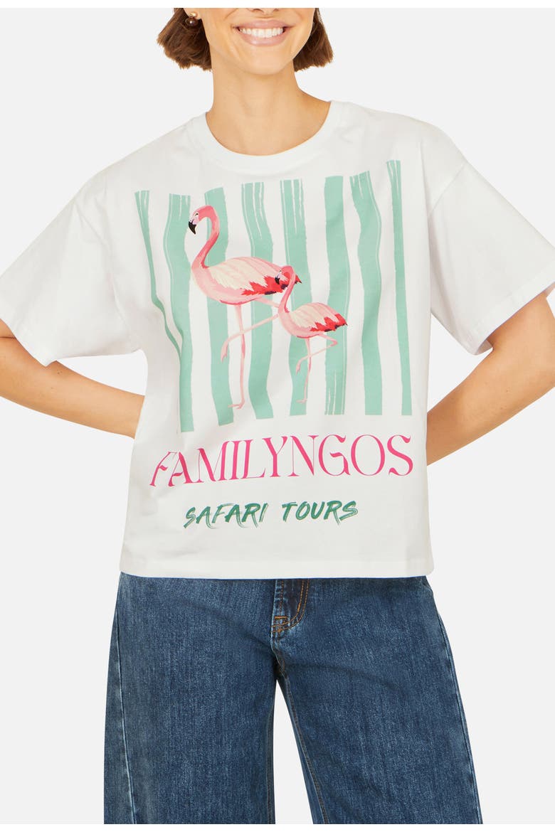 Retro Flamingo Cotton T-Shirt, Alternate, color, White