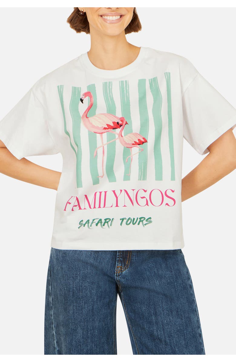 Yumi Retro Flamingo Cotton T-Shirt, Alternate, color, White