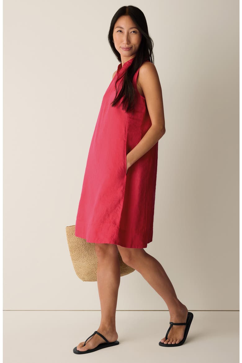 Split Collar Organic Linen A-Line Dress, Alternate, color, GRENADINE