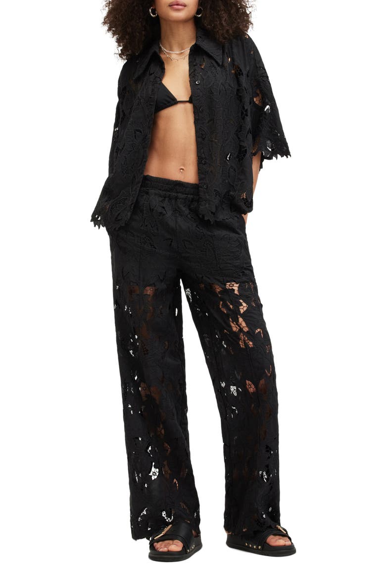 Charli Embroidered Wide Leg Pants, Alternate, color, BLACK