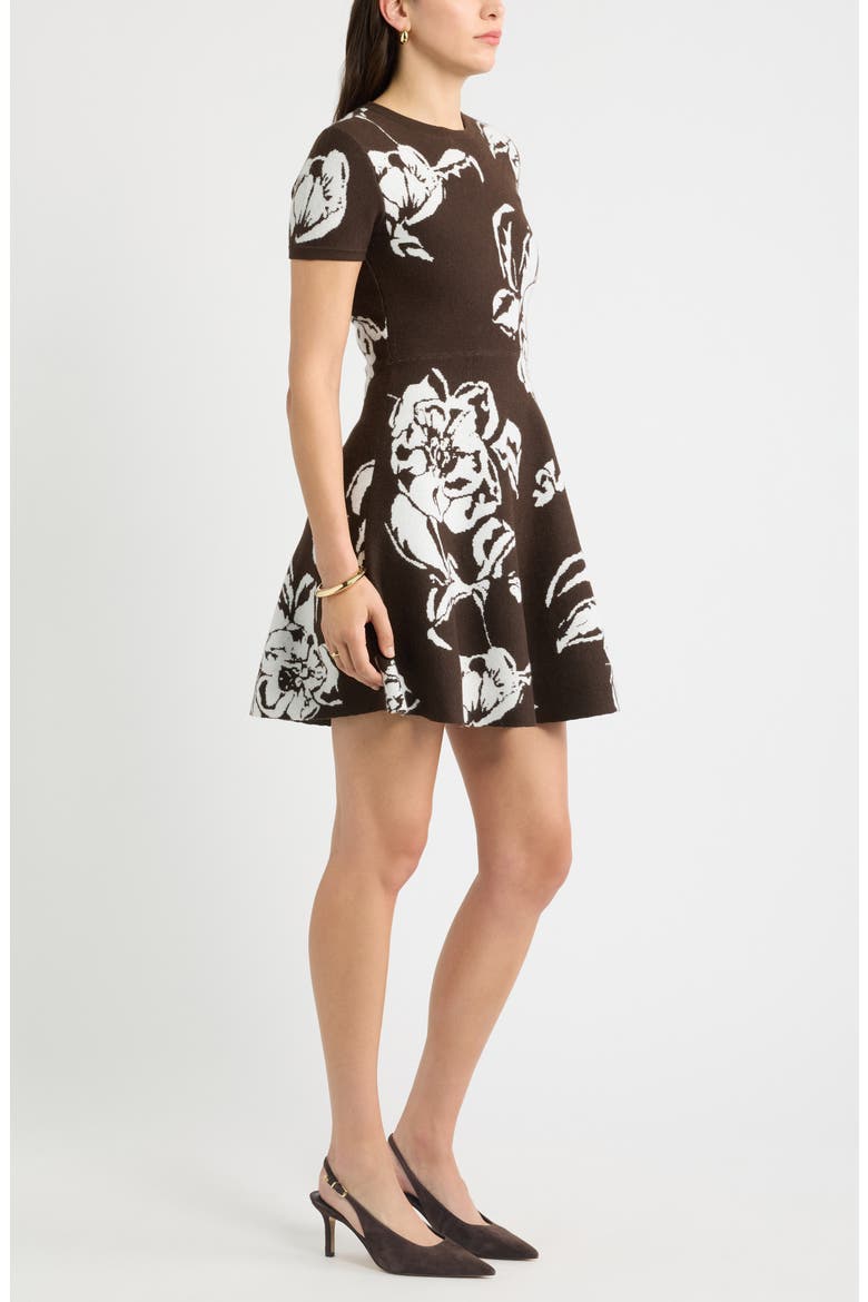 Fit & Flare Sweater Dress, Alternate, color, BROWN BLAIRE FLORAL