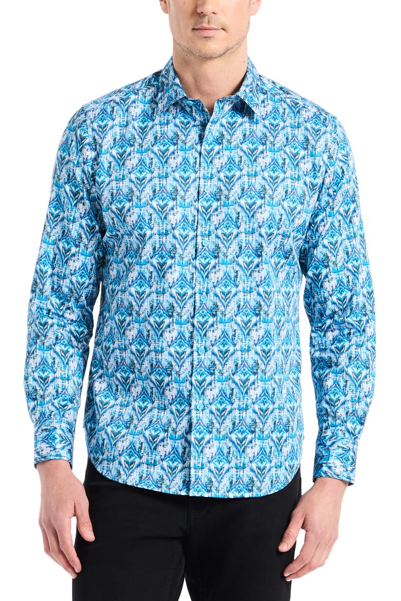Enzo Geometric Print Button Up Shirt, Alternate, color, BLUE MULTI