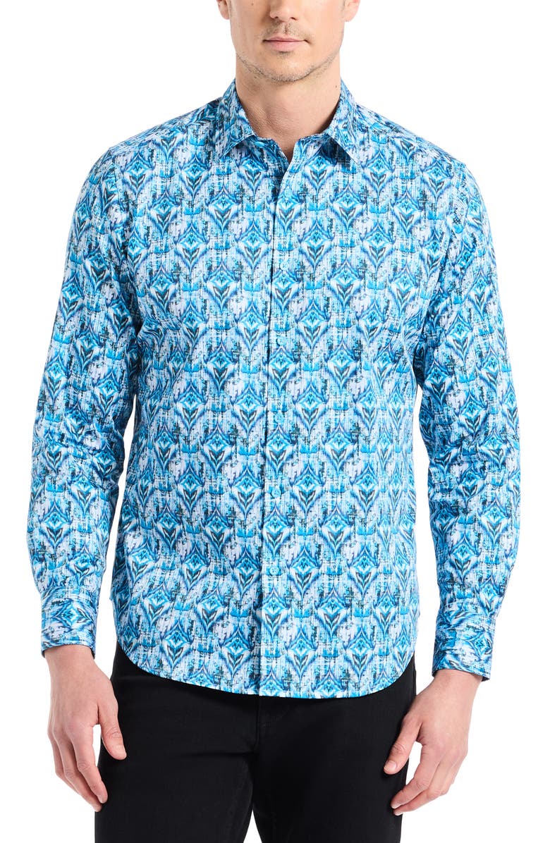 Robert Graham Enzo Geometric Print Button Up Shirt, Alternate, color, Blue Multi