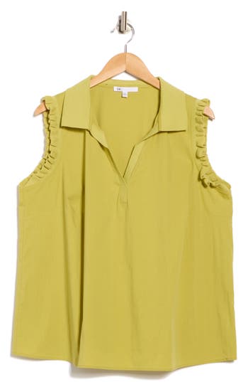Dr2 By Daniel Rainn Ruffle Cotton Blend Poplin Tank