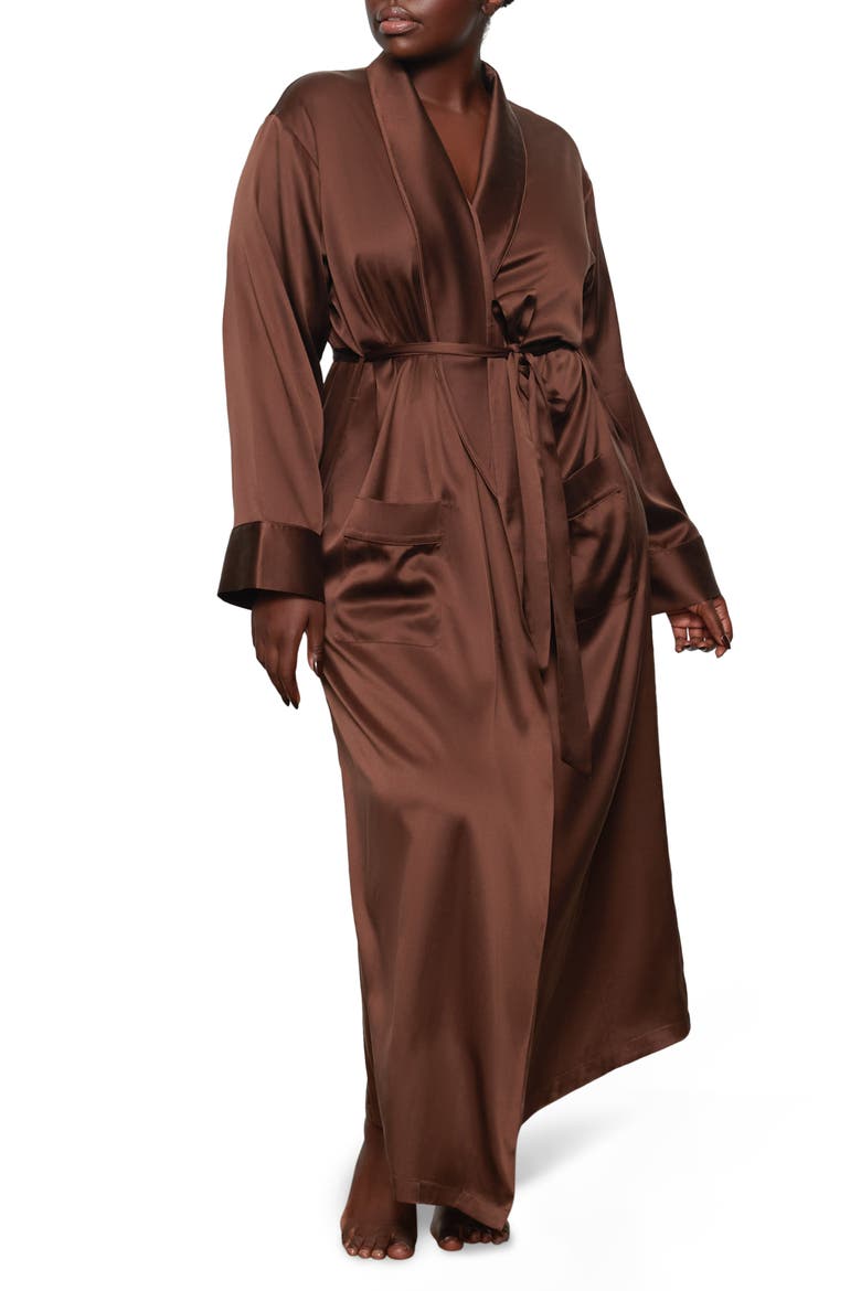 Long Stretch Silk Robe, Main, color, COCOA