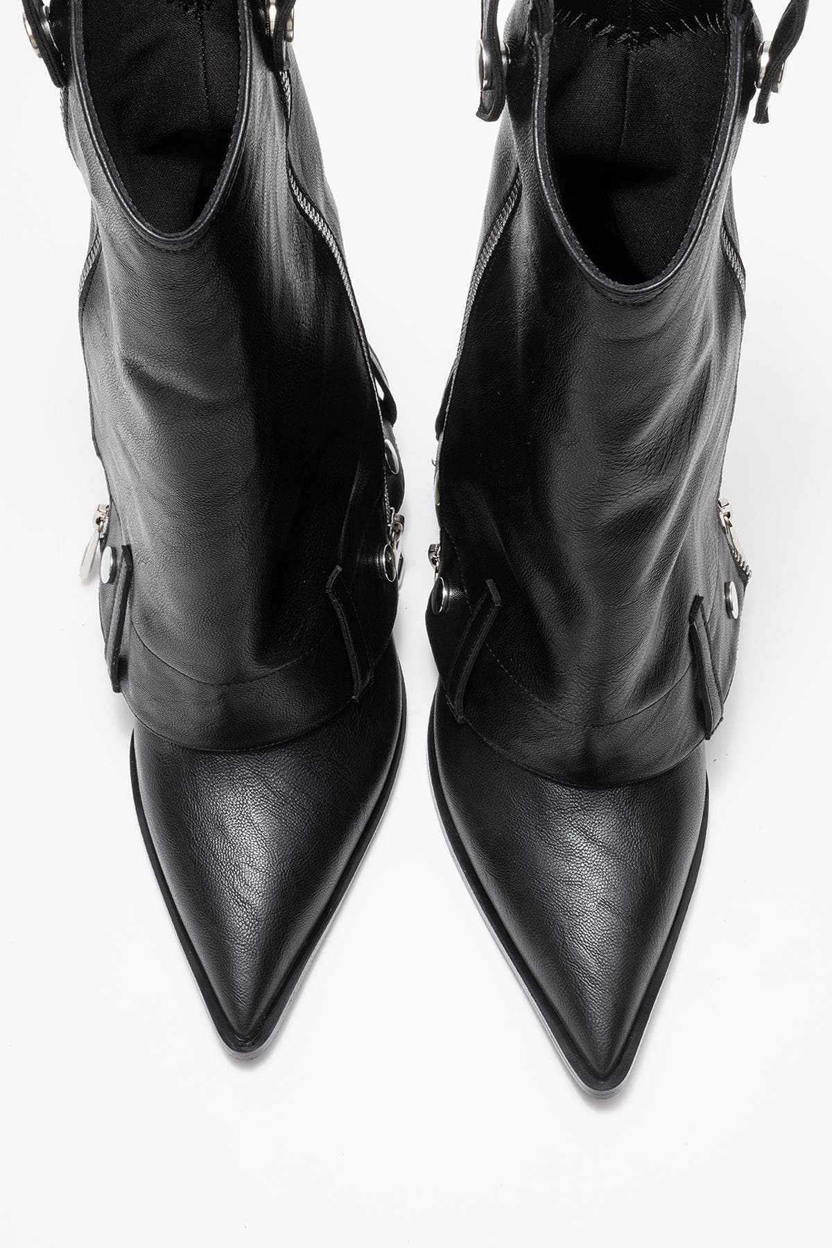 Prologue Shoes Lola Zip Pointed Toe Heel Boot, Alternate, color, Black Faux Leather